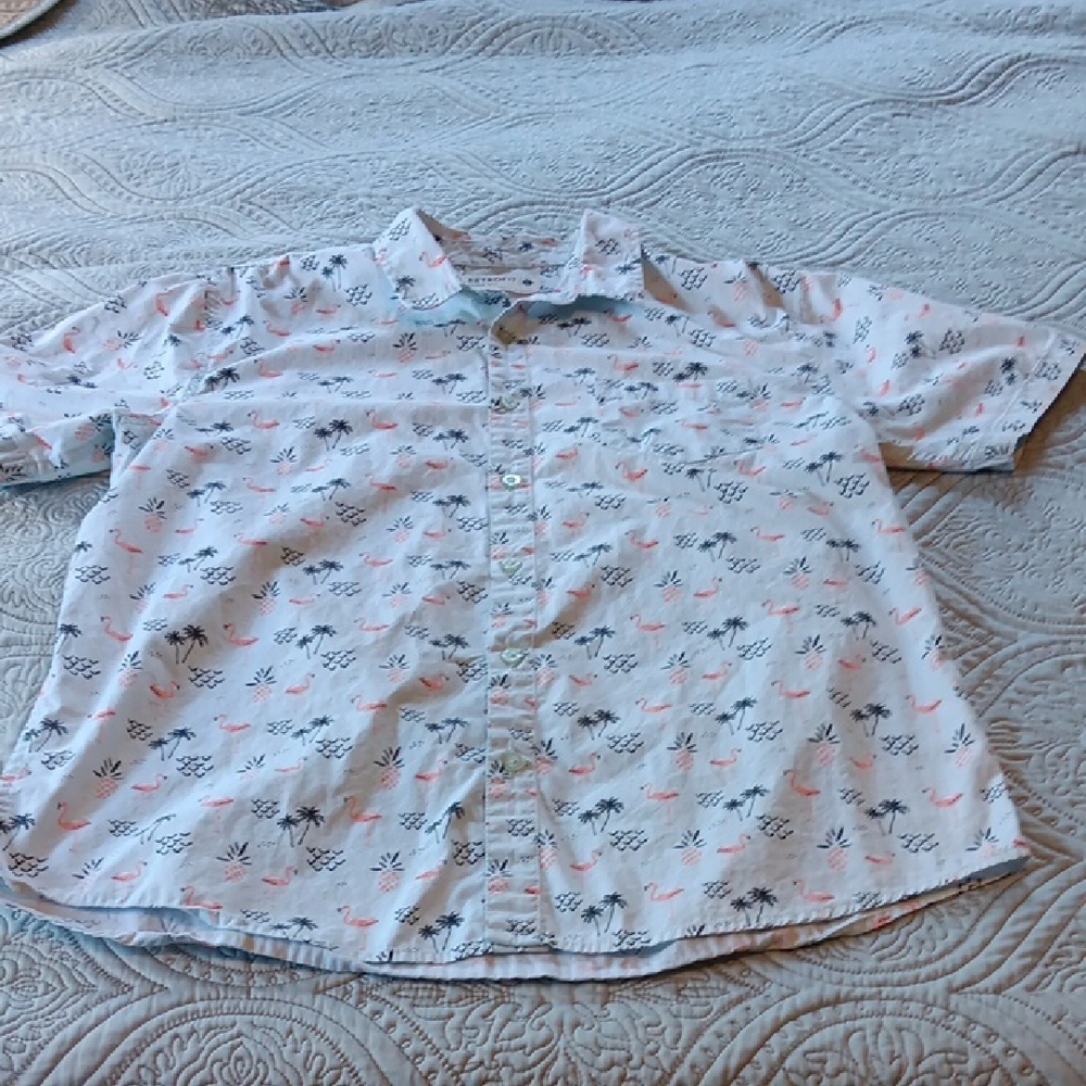Retrofit Men's Patterned Flamingo Short Sleeve Shirt‎ Large